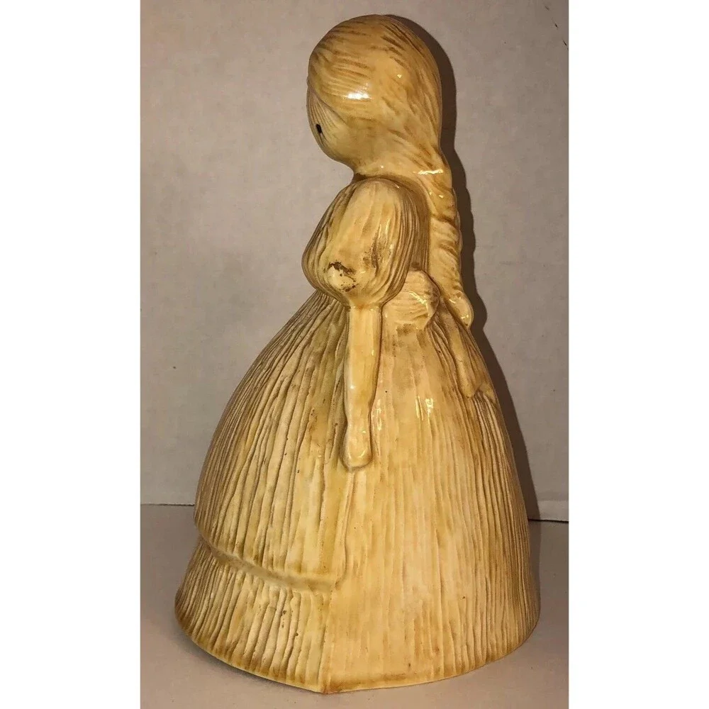 VTG 80s CORN HUSK DOLL WOMAN 10” Ceramic Figurine Creepy Hay Crying Eyes Hollow
